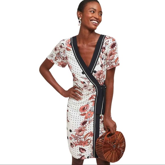 NWT Anthropologie Maeve Aubrey Floral Faux Wrap Dress size 00 - Picture 1 of 8